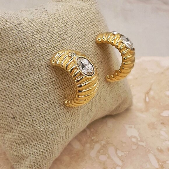 VTG Givenchy Gold Tone Shrimp Rhinestone Post Back Pierced Earrings - Picture 4 of 10